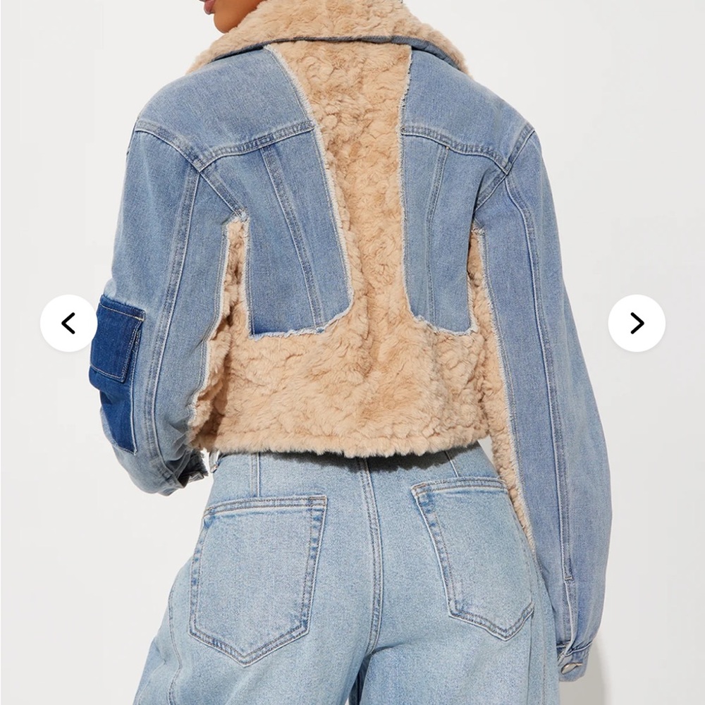 Fashion Nova Light Blue Denim Jacket with Tan Faux Fur - Picture 4 of 12